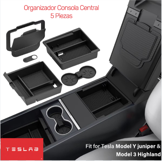 Organizador de Consola Central y Apoyabrazos para Tesla Model Y Juniper 2025 y Model 3 Highland 2024–2025