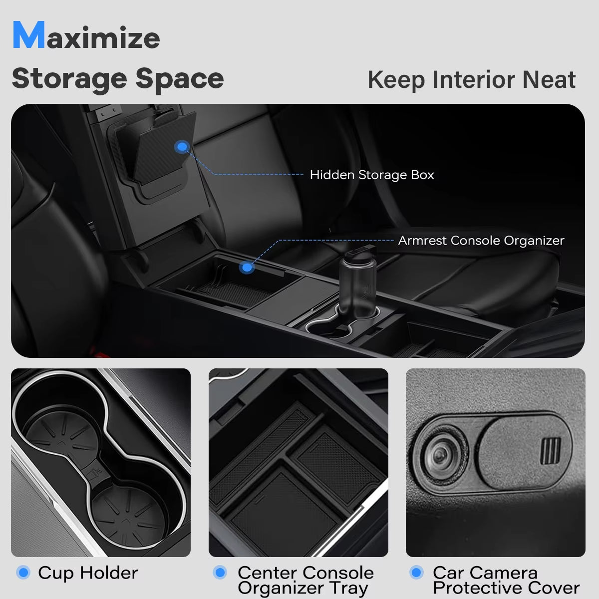 For Tesla Model Y Juniper 2025 Console Armrest Storage Box for Tesla Model 3 Highland 2024 2025 Non-Slip Mat Cup Holder