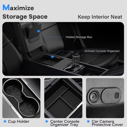 For Tesla Model Y Juniper 2025 Console Armrest Storage Box for Tesla Model 3 Highland 2024 2025 Non-Slip Mat Cup Holder