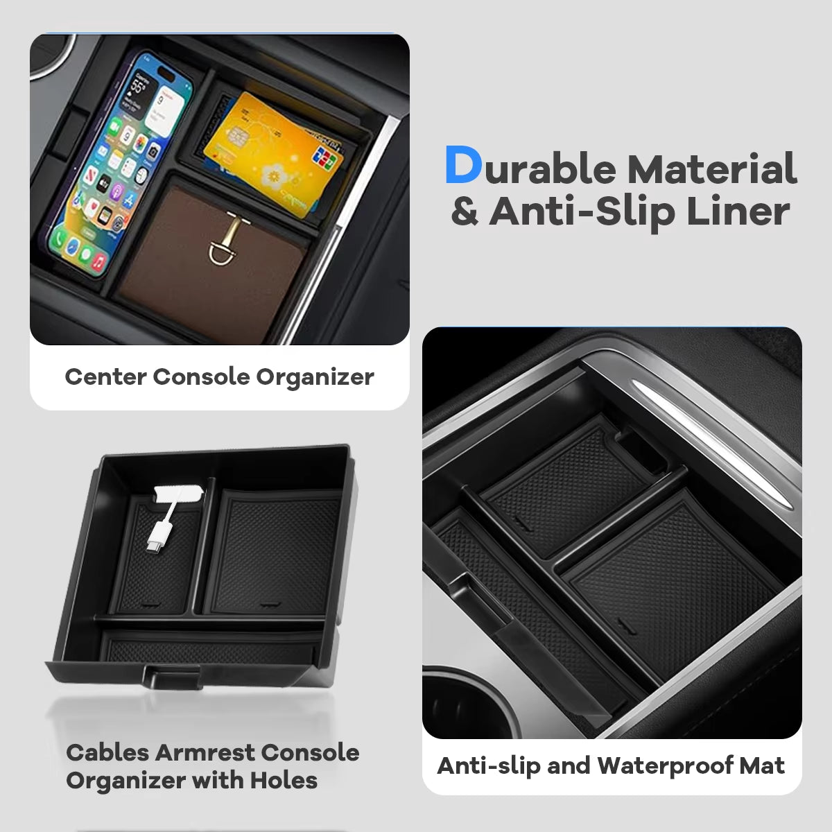 For Tesla Model Y Juniper 2025 Console Armrest Storage Box for Tesla Model 3 Highland 2024 2025 Non-Slip Mat Cup Holder