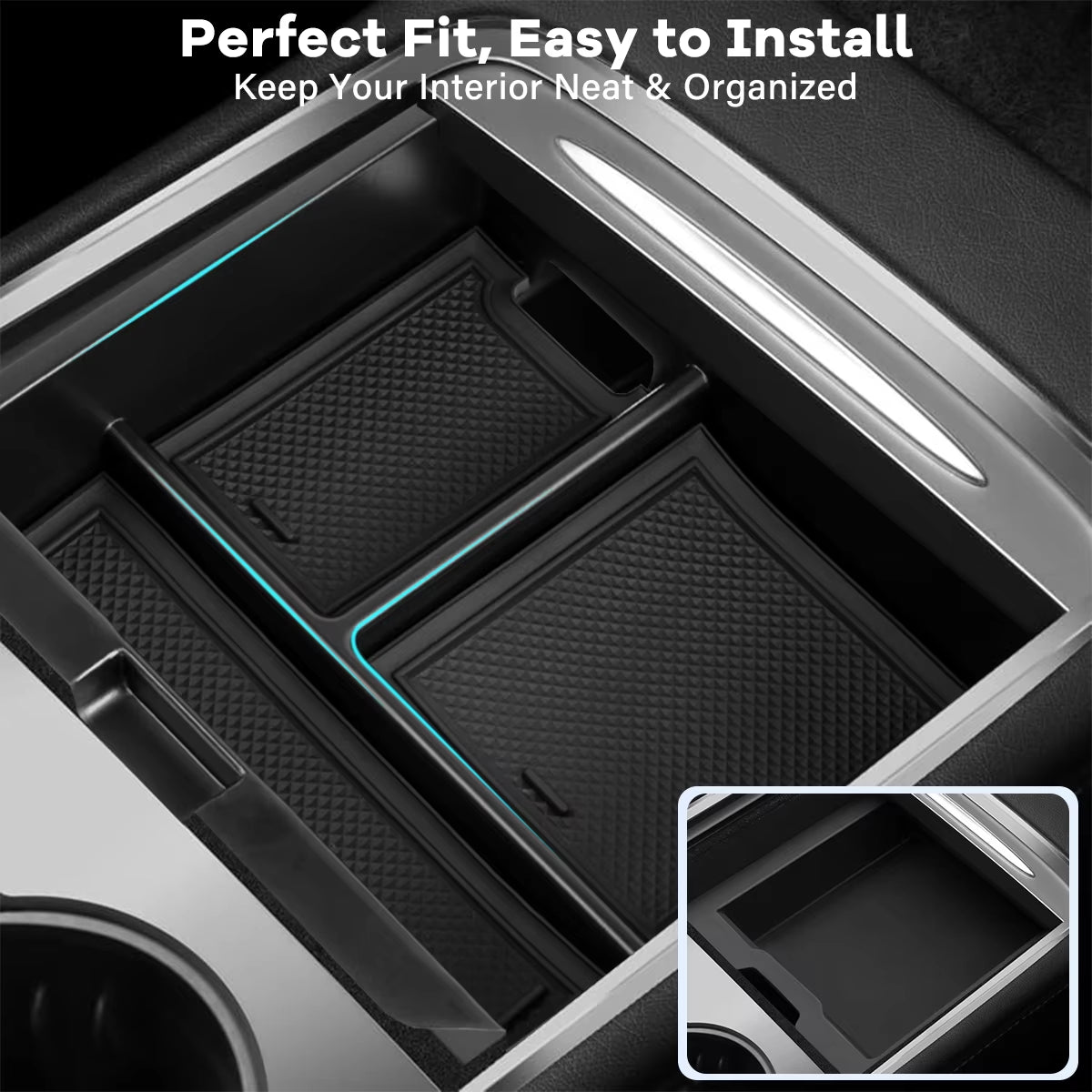 For Tesla Model Y Juniper 2025 Console Armrest Storage Box for Tesla Model 3 Highland 2024 2025 Non-Slip Mat Cup Holder