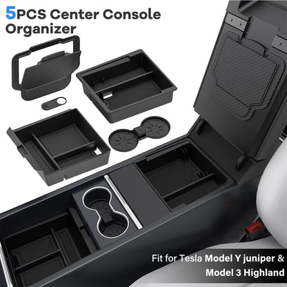For Tesla Model Y Juniper 2025 Console Armrest Storage Box for Tesla Model 3 Highland 2024 2025 Non-Slip Mat Cup Holder
