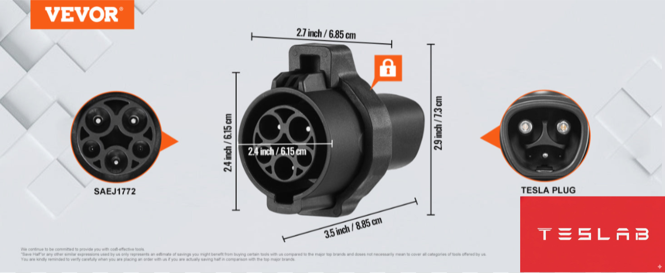 Adaptador de Carga J1772 a Tesla 80A – Compatible con Model 3, Y, S y X