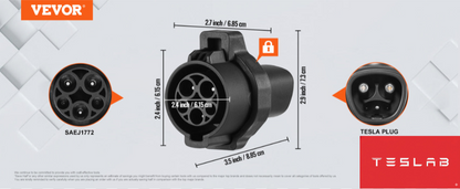 Adaptador de Carga J1772 a Tesla 80A – Compatible con Model 3, Y, S y X