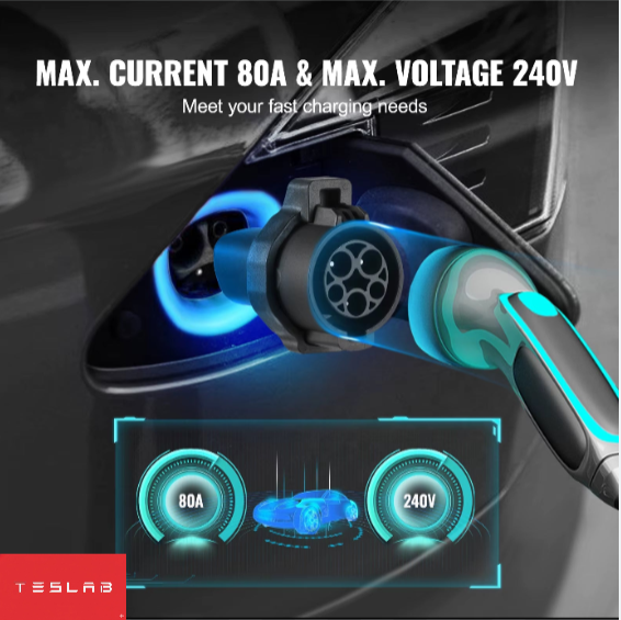 Adaptador de Carga J1772 a Tesla 80A – Compatible con Model 3, Y, S y X