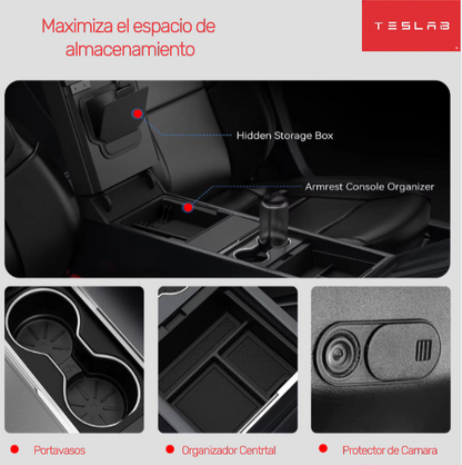 Organizador de Consola Central y Apoyabrazos para Tesla Model Y Juniper 2025 y Model 3 Highland 2024–2025