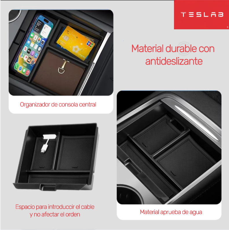 Organizador de Consola Central y Apoyabrazos para Tesla Model Y Juniper 2025 y Model 3 Highland 2024–2025
