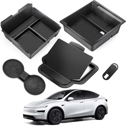 For Tesla Model Y Juniper 2025 Console Armrest Storage Box for Tesla Model 3 Highland 2024 2025 Non-Slip Mat Cup Holder
